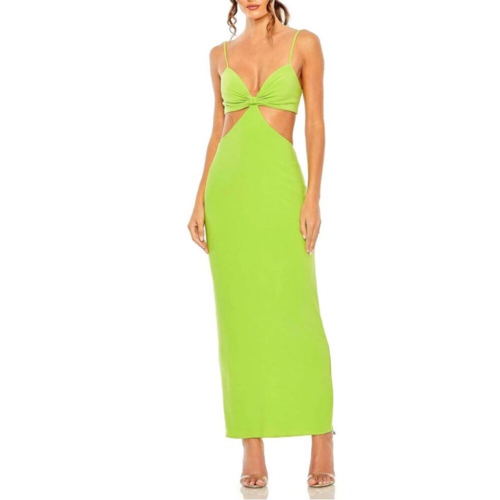 Mac Duggal 27110 Size 6 Bright Lime Neon Green Cutout Twist Open Back Maxi Dress - Picture 2 of 9